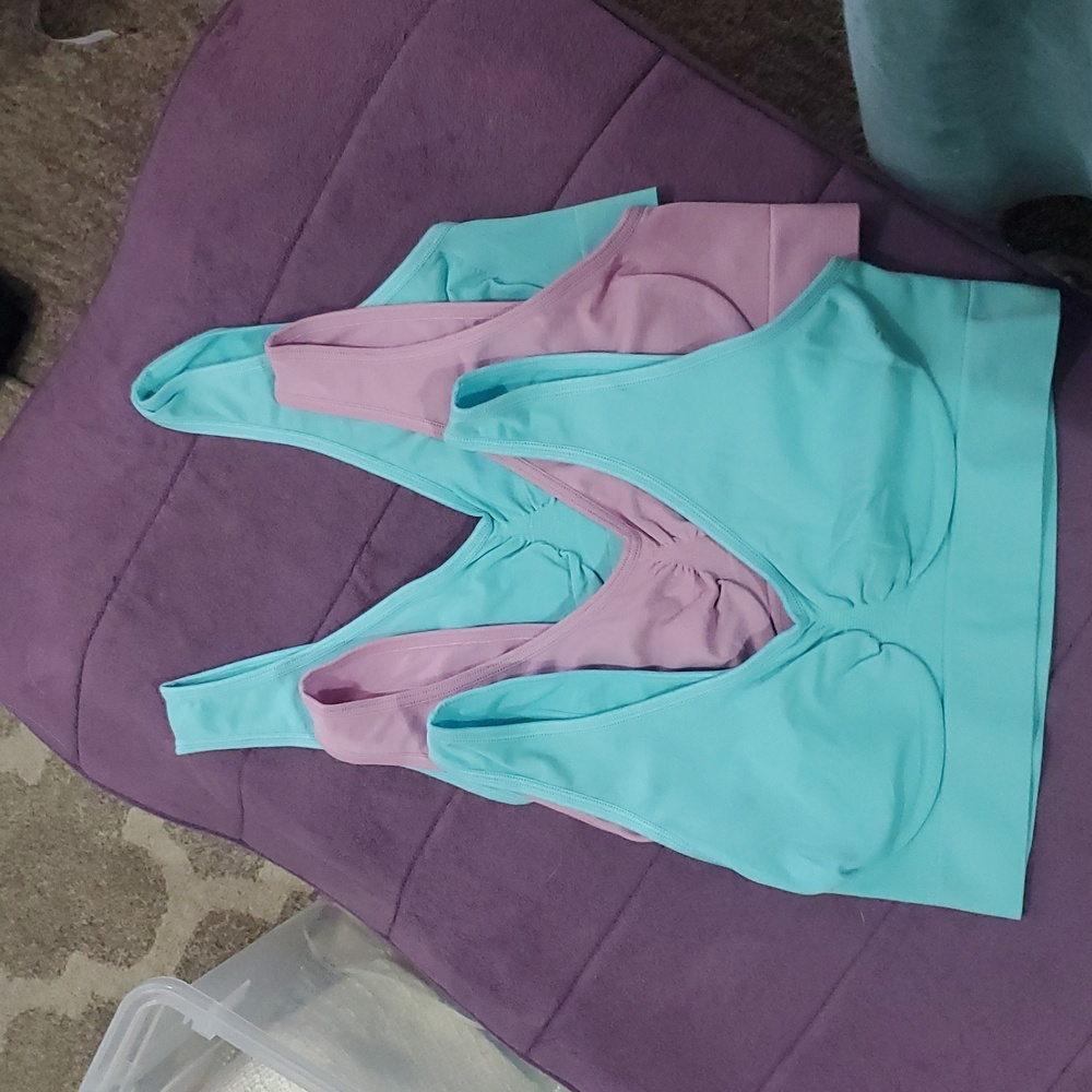Ahh Bra Elegant Seamless Bralette Size Large (Package Of 3) 2 Blue 1 Pink